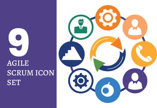 9 Agile Scrum Line Icons for Dev Dashboard, Presentation. Outline User Story & Task Symbols App Ready