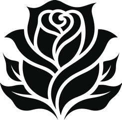 Fototapeta premium Minimalist Black Rose Tattoo Silhouette Vector Clean Modern Traditional Floral Design Isolated Transparent Background Premium Stock Illustration Artwork