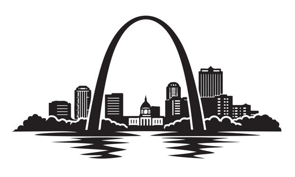 Gateway Arch Silhouette, Silhouette Vector, Isolated on White Background
