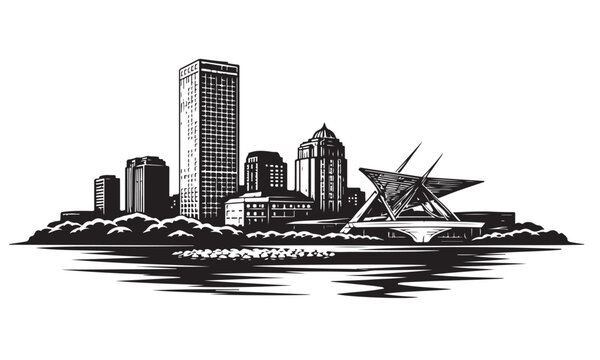 Milwaukee Skyline Silhouette, Silhouette Vector, Isolated on White Background