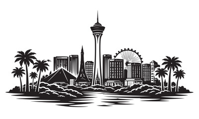 Las Vegas Skyline Silhouette, Silhouette Vector, Isolated on White Background © Hin