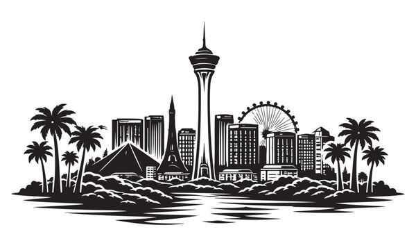 Las Vegas Skyline Silhouette, Silhouette Vector, Isolated on White Background