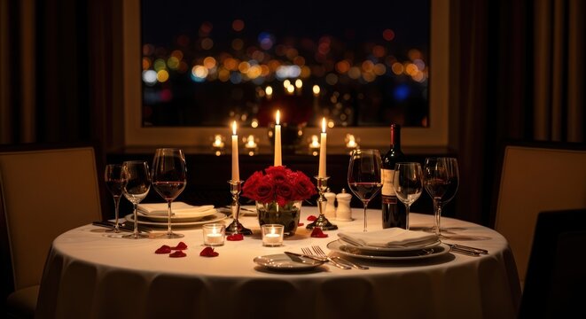 romantic dinner date with candles and flowers
