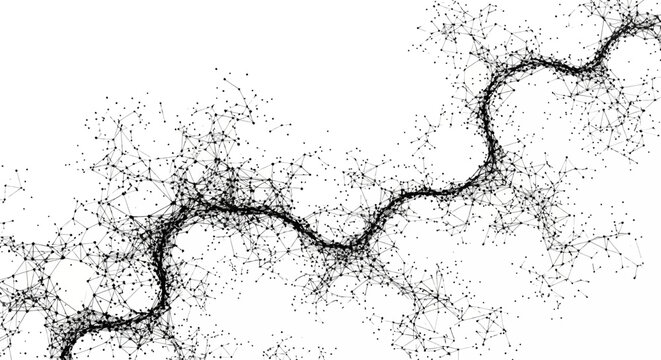 Abstract Generative Art with Black Ink Particles Flowing on White Background