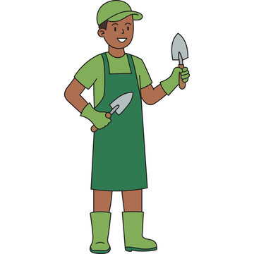 Cartoon Gardener Holding Trowels