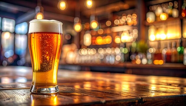 ビールグラスが置かれたお洒落なバーのイメージ画像