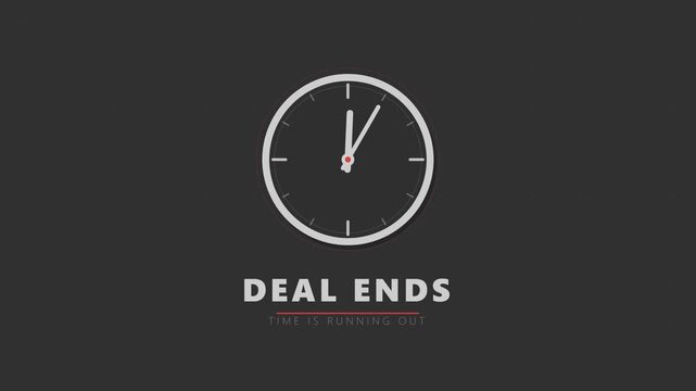 Clock Ticking with Deal Ends Text - Time is Running Out Animation