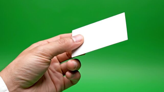 Hand holding blank white card horizontally.