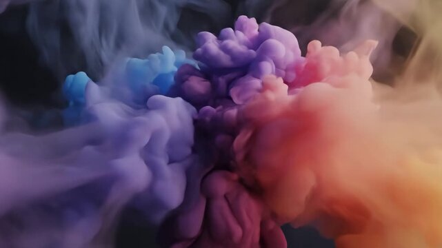 Colorful abstract cubes transforming into smoke plumes