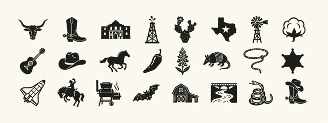 Texas State Symbols and Western Culture Icon Set © thetwelvesense