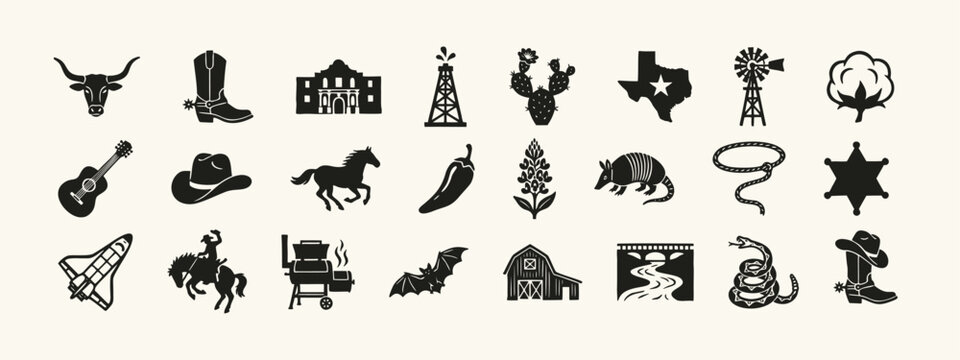 Texas State Symbols and Western Culture Icon Set