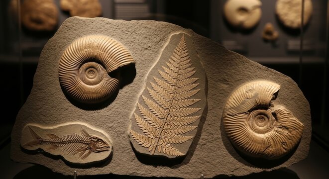 Collection of delicate fossils embedded in rock