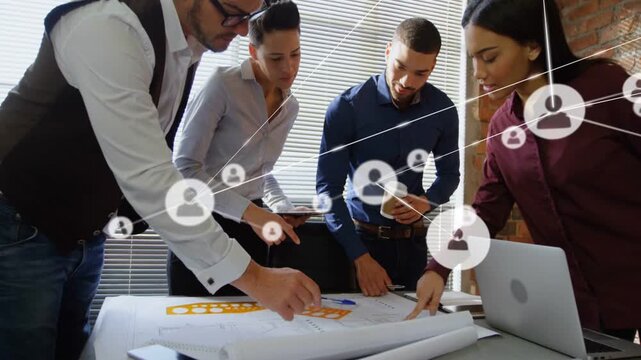 Fourth joining frame starting network map growing over plans while team pointing, aligning plans