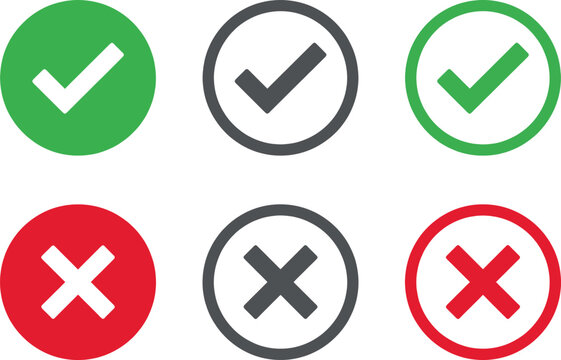 Set of check mark and cross symbols for success and error indication.