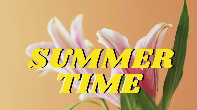 Animation playing, lily and leaf shifting into focus behind SUMMER TIME headline, enhancing design