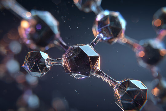 Dopamine Molecule Crystal Structure with Neon Edge Glow on Dark Background