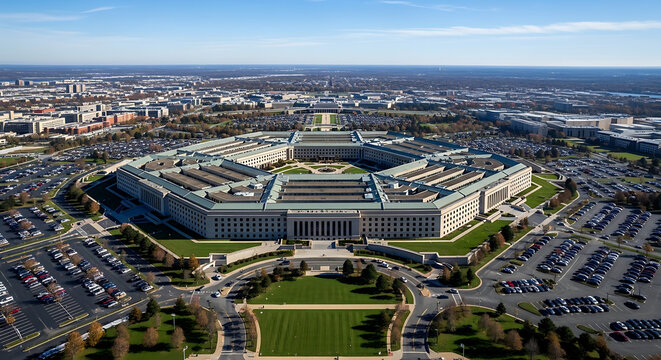Aerial view of the Pentagon building, the headquarters of the United States Department of Defense, located in Arlington, Virginia.