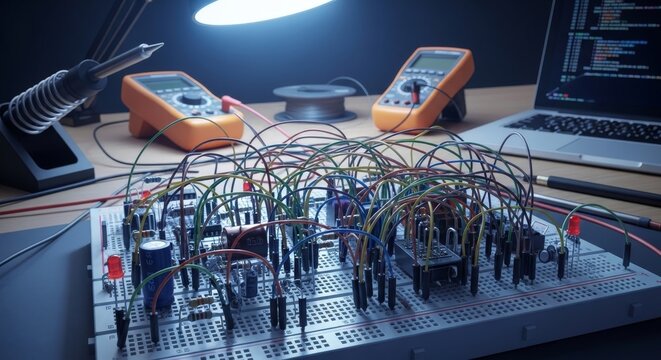 Electronic Components and Wiring on Breadboard