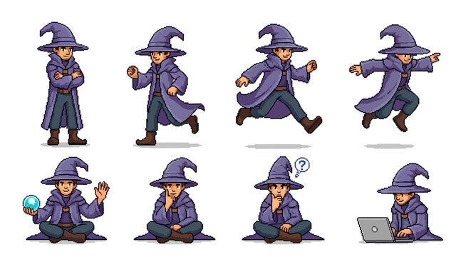 Pixel Art Wizard Character Sprite Sheet Collection.