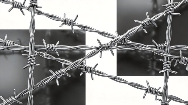 Barbed wire fence on contrasting background