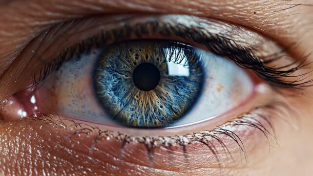 Close up of a human eye showing detailed iris and pupil