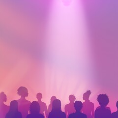 Fototapeta premium A group of people silhouetted against a vibrant purple and pink background