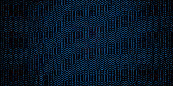 Abstract dark background featuring a vibrant blue hexagonal grid pattern