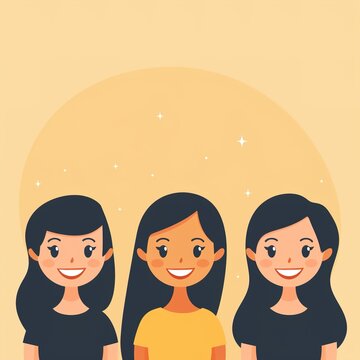 Three diverse cartoon women smiling together in front of a sunny background