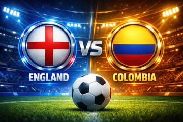 Fototapeta premium England vs Colombia soccer match stadium graphic with ball
