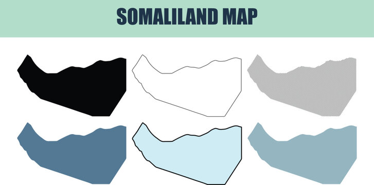 Somaliland map outlines in six different style variations with clean backgrounds for regional representation