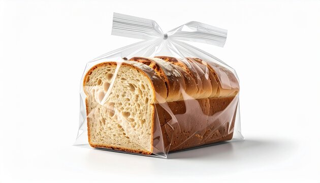 Artisan bread loaf with a slice on a white background, rustic food photography, fresh baked sourdough bread, gourmet bakery product, isolated food shot, bakery item, fresh bread slice, food styling, o