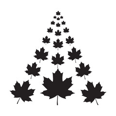 Fototapeta premium Black silhouette of maple leaves arranged in a Christmas tree shape vector illustration