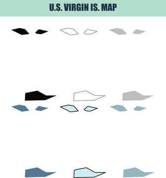 U.S. Virgin Islands map silhouettes presented in 6 different styles against a clean background for design