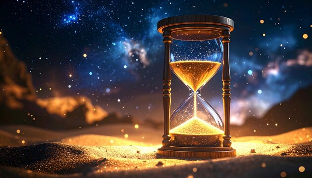 Hourglass in a cosmic desert, time slipping away.
