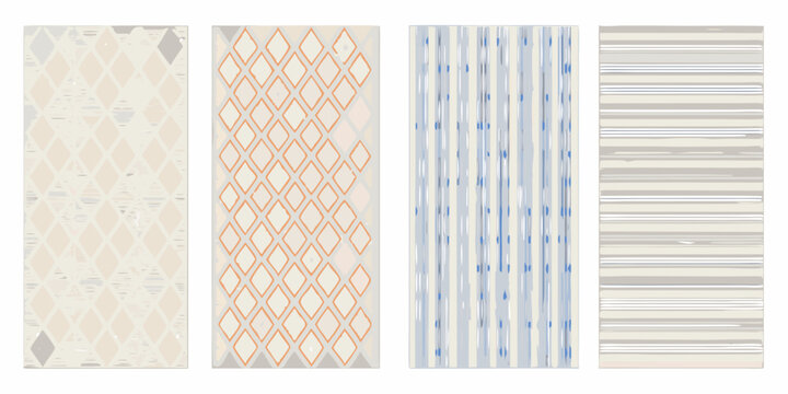 Four abstract patterned fabric swatches arranged in a horizontal row