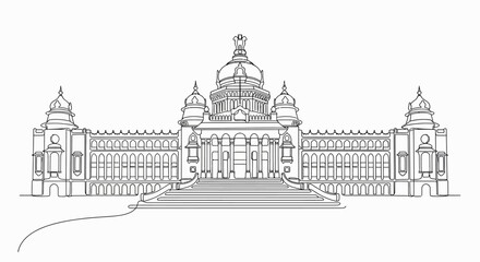 Obraz premium Indian Landmark Line Art | Vidhana Soudha Vector Illustration