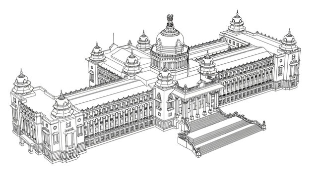 Vidhana Soudha Continuous Line Drawing | Modern Minimal Art