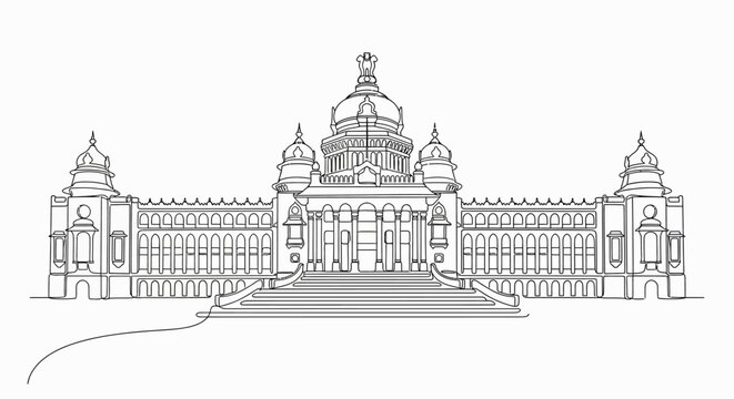 Indian Landmark Line Art | Vidhana Soudha Vector Illustration