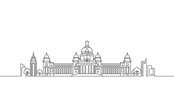 Clean Architectural Line Art of Vidhana Soudha | White Background Design