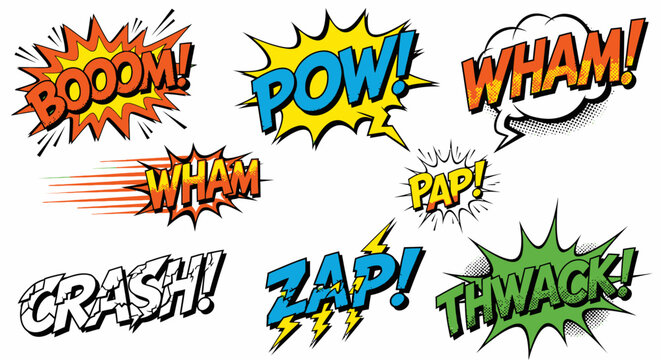 Comic book sound effect bubbles collection in pop art style