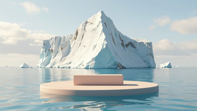 Iceberg Floating in Calm Arctic Waters with Product Display Platform