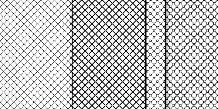 Black and white close up of a repeating chain link fence pattern