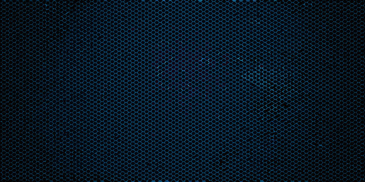 Abstract dark blue hexagonal grid background with subtle light effects