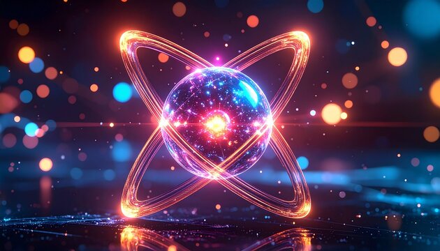 Vibrant Atom Illustration - A Visual Representation of Quantum Physics.