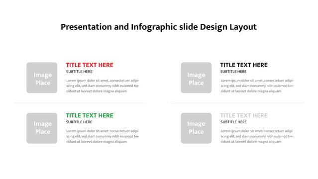 Four section infographic layout template with image and text placeholders