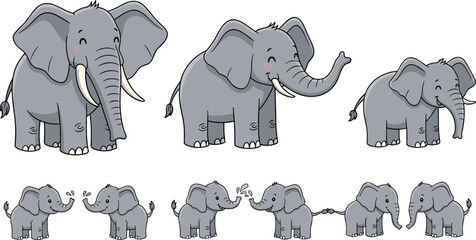 Collection of Elephant and Elephant Calf Designs, Featuring Various Poses, Playful Interactions, and Family Bonding Moments © Lcpl