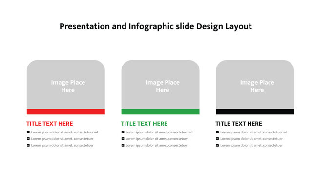 Three column infographic layout template for image placements with text descriptions