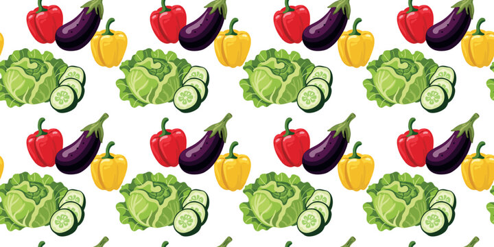 lettuce cucumber eggplant yellow and red pepper seamless pattern