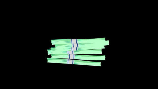 Money bundle stack icon looping animation on alpha channel