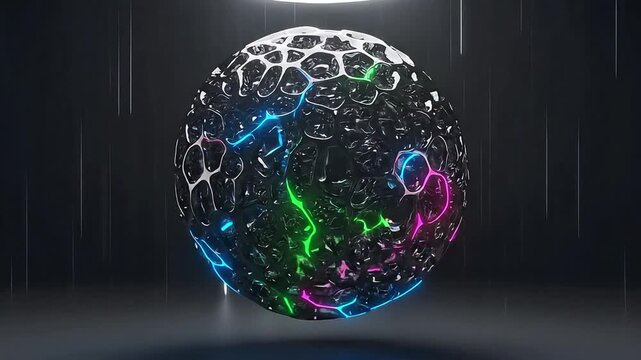 Glowing Metallic Sphere with Neon Pulse Abstract Futuristic Technology Background